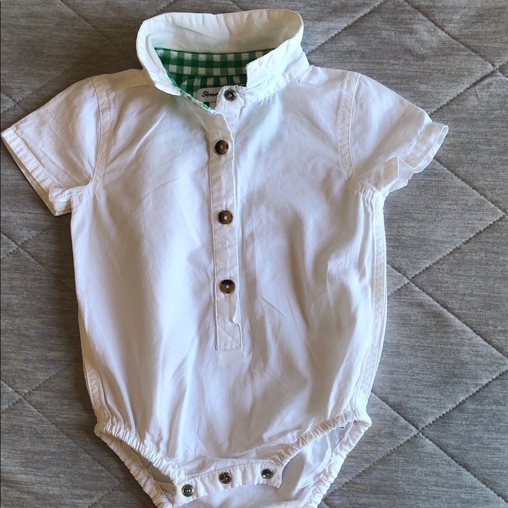 Tommy Bahama White Onesie with Green Gingham Trim